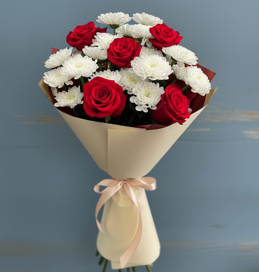 Букет цветов из: Розы и Хризантемы в Щеглово