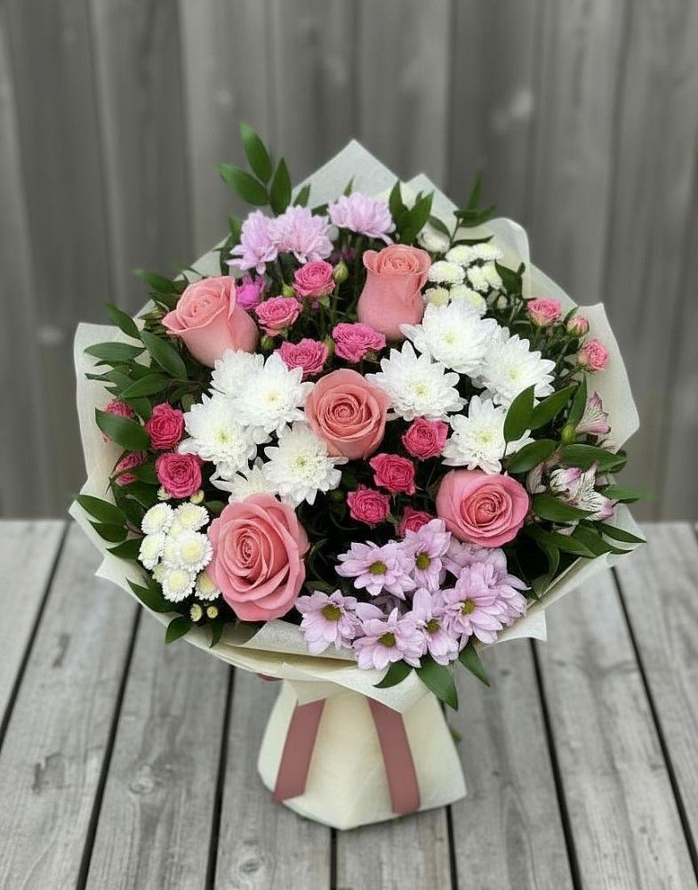 Букет цветов из: Альстромерии, Гвоздики, Розы и Хризантемы в Щеглово