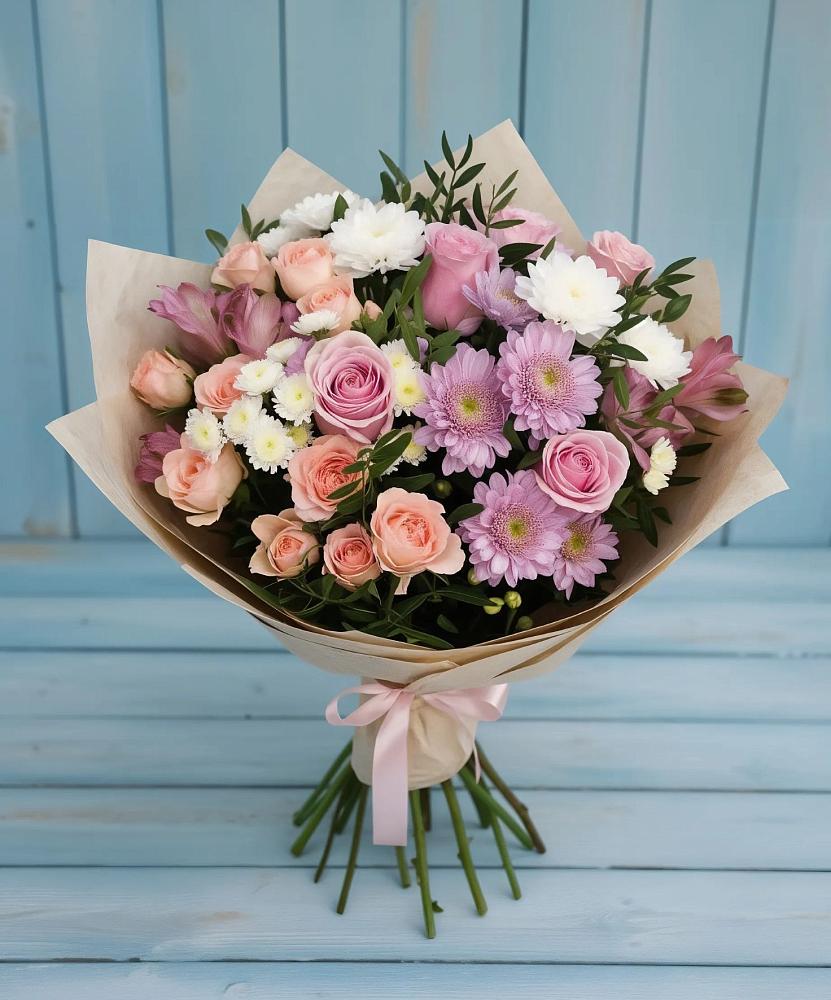 Букет цветов из: Хризантемы, Розы и Альстромерии в Щеглово