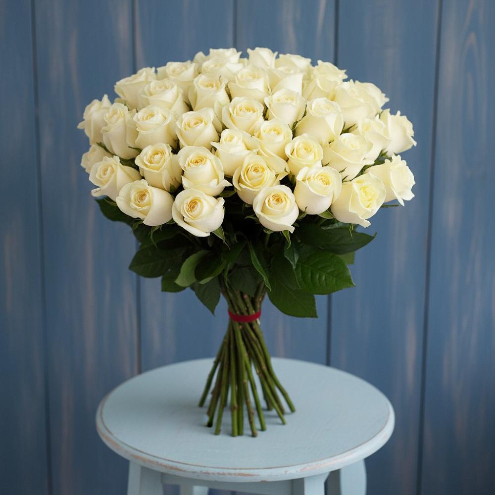 Букет 51 Белая роза Эдлесс Лав в Щеглово