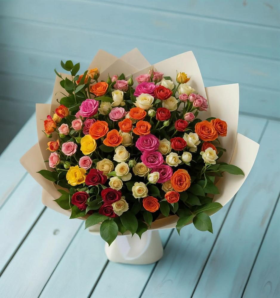 Букет Микс из разноцветных кустовых роз в Щеглово