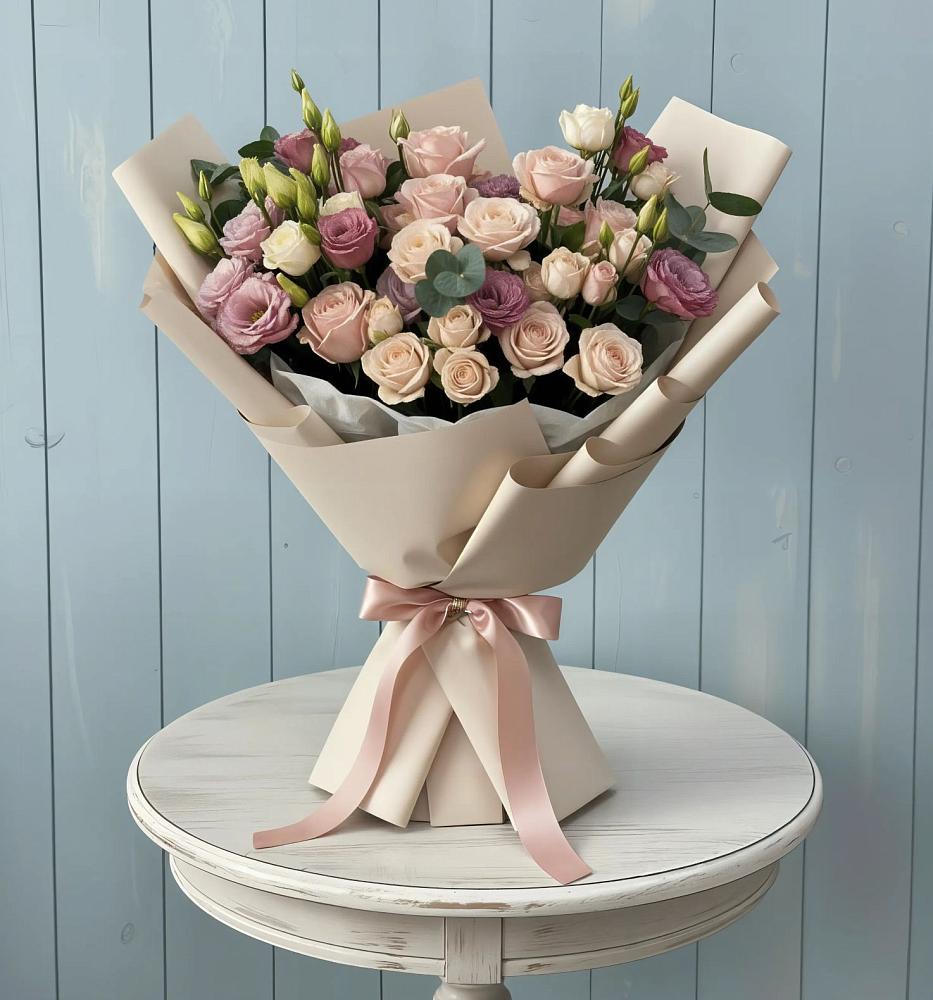 Букет цветов из: Розы и Лизиантусы в Щеглово