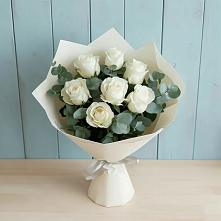 Букет Белые розы в Эвкалипте в Щеглово