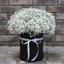 Цветочная композиция из Гипсофила в шляпной коробке в Щеглово