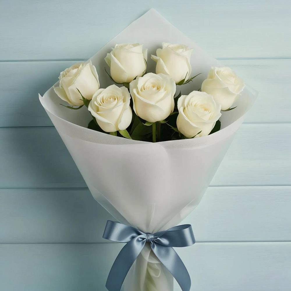 Букет 7 Белых роз Эдлесс Лав в Щеглово
