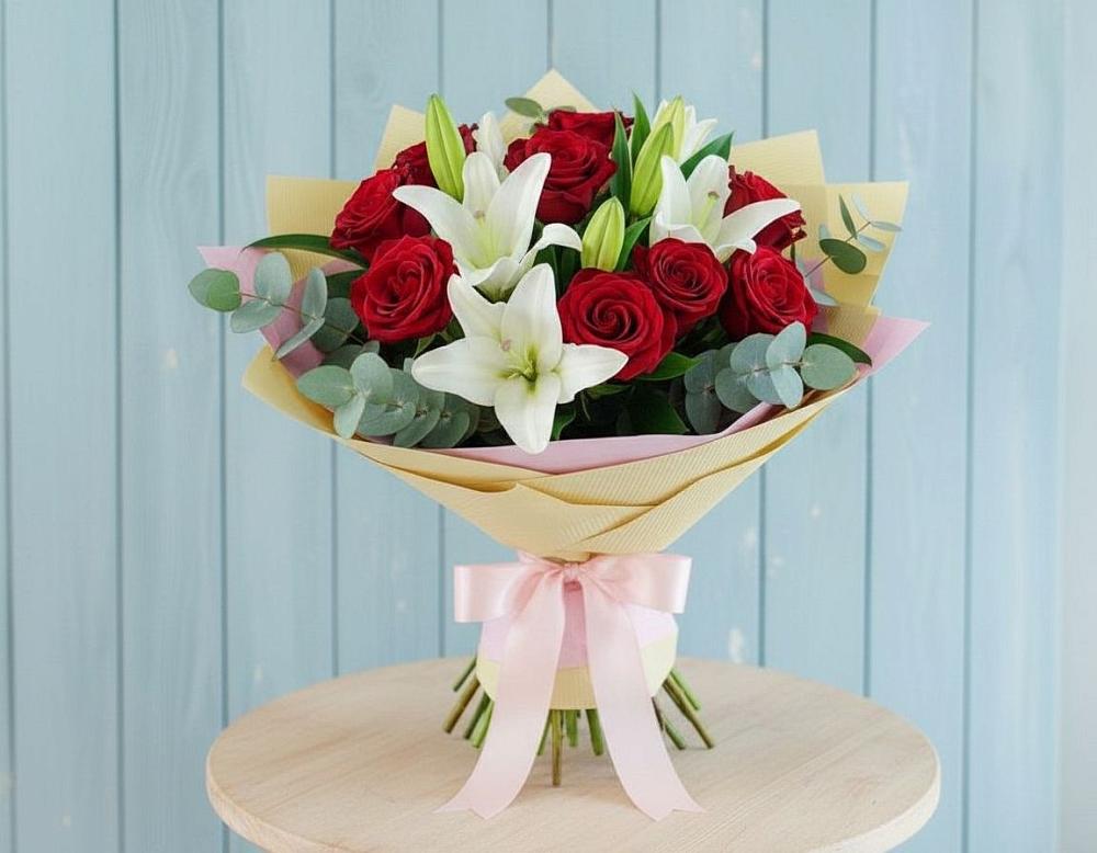 Букет цветов из: Лилии и Розы в Щеглово